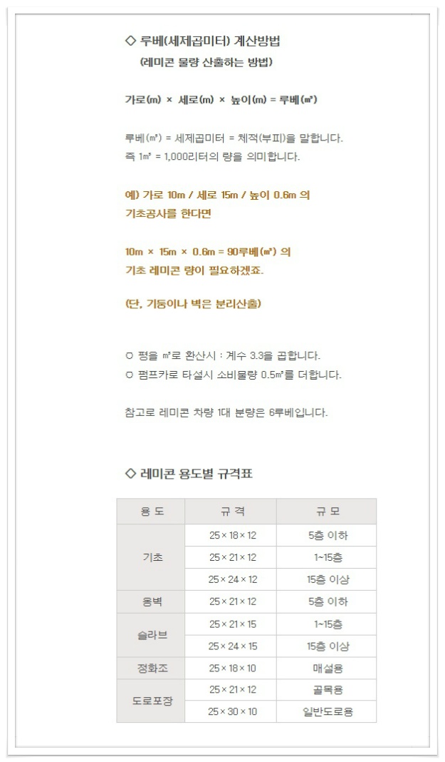 ▶레미콘 용도별 규격표